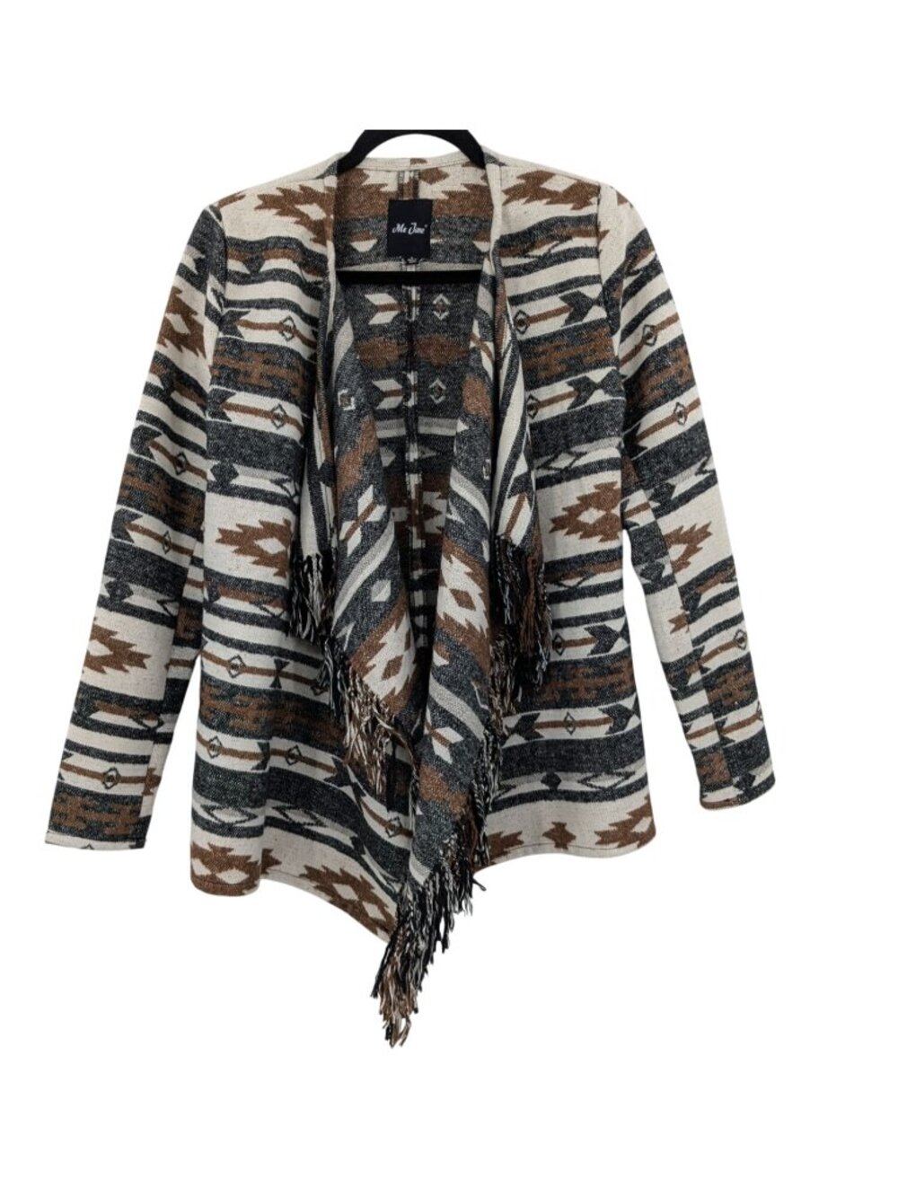 Southwestern Fringe Cardigan Open Front Western Boho Draped Knit Cowgirl Small